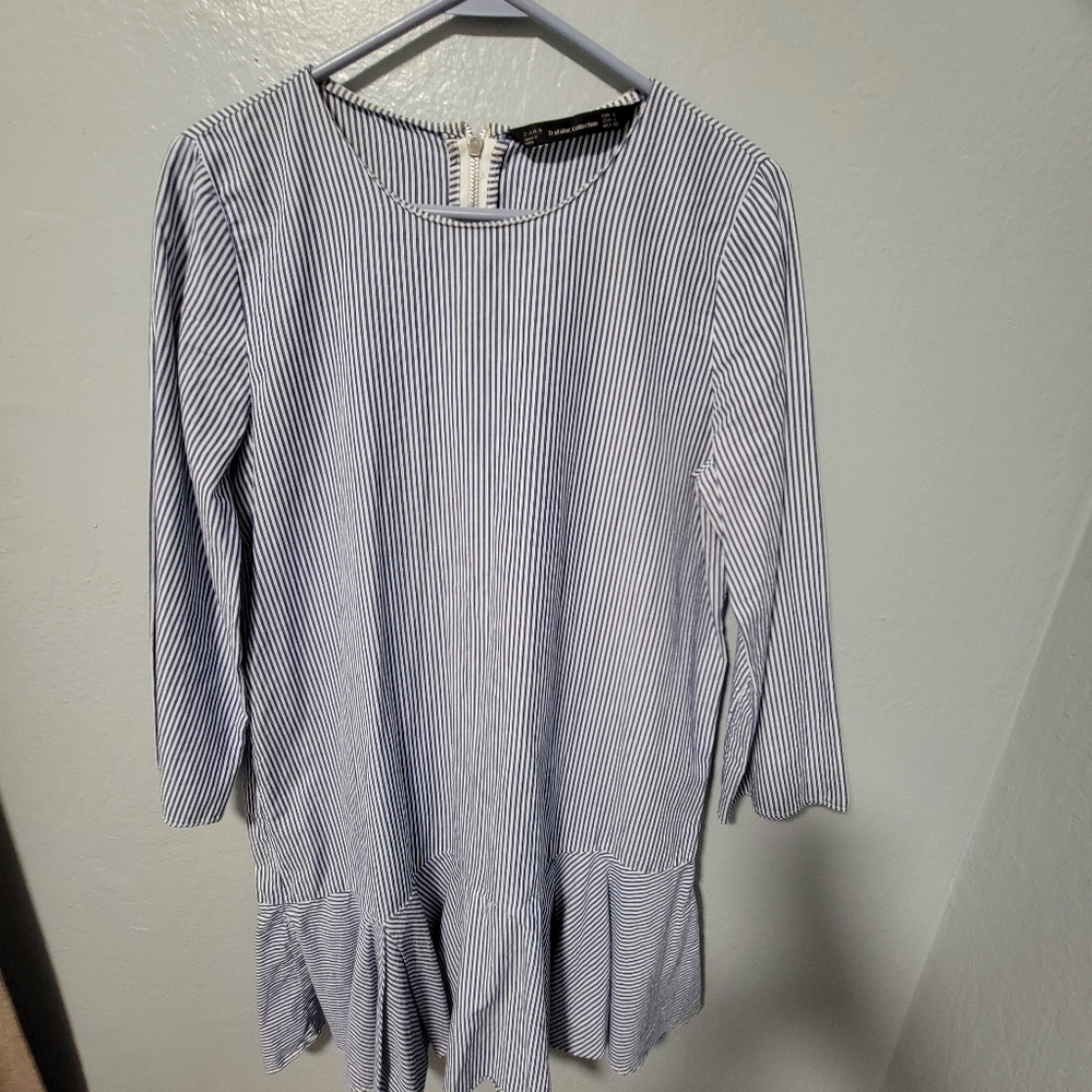 ZARA L Striped Blue and White Women's Top